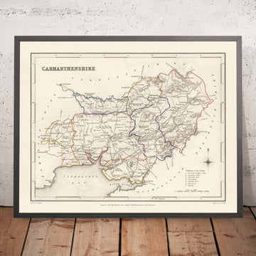 Old Map of Carmarthenshire by Lewis, 1844: Llanelli, Carmarthen, Tywi, Black Mountain, Kidwelly Castle