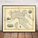 Mappa antica del Nord Italia di Tallis, 1851: Venezia, Alpi, Basilica di San Pietro, Lago di Garda 