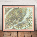 Alte Vogelperspektivkarte von Kopenhagen von Bollmann, 1972: Nyhavn, Tivoli, Amalienborg, Rosenborg, Meerjungfrau 