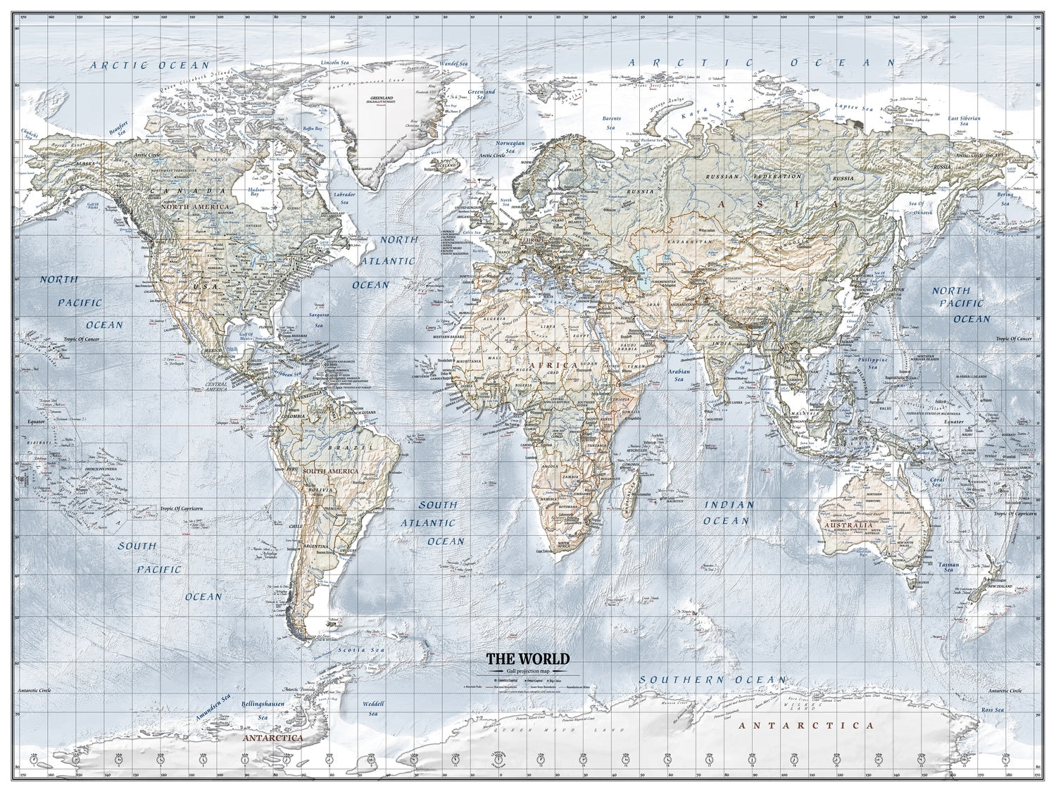 Moden Map Borders Modern World Map by Ray&Co, 2026: Borders and Capitals, Gall Projectio ...