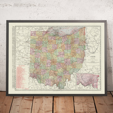 Old Business Atlas Map of Ohio, 1911: Columbus, Cleveland, Cincinnati, Toledo, Railroads