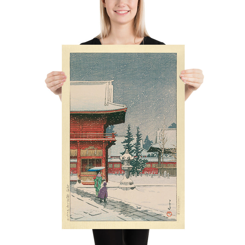 Snow at Nezu Gongen Shrine by Hasui Kawase, 1935