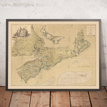 Antike Seekarte von Nova Scotia & PEI von Montresor, 1768: Halifax, Louisbourg, Cape Breton, Sable Island, Bay of Fundy 