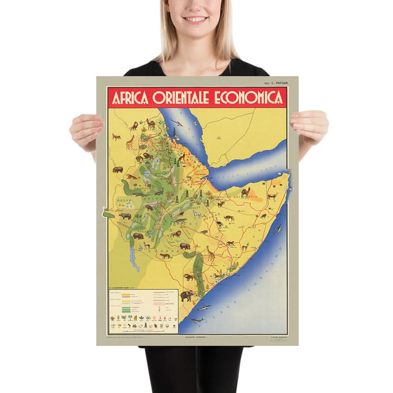 Alte Karte von Italienisch-Ostafrika (Äthiopien und Somalia) von Kalchschmidt, 1936: Addis Abeba, Mogadischu, Kolonialismus 