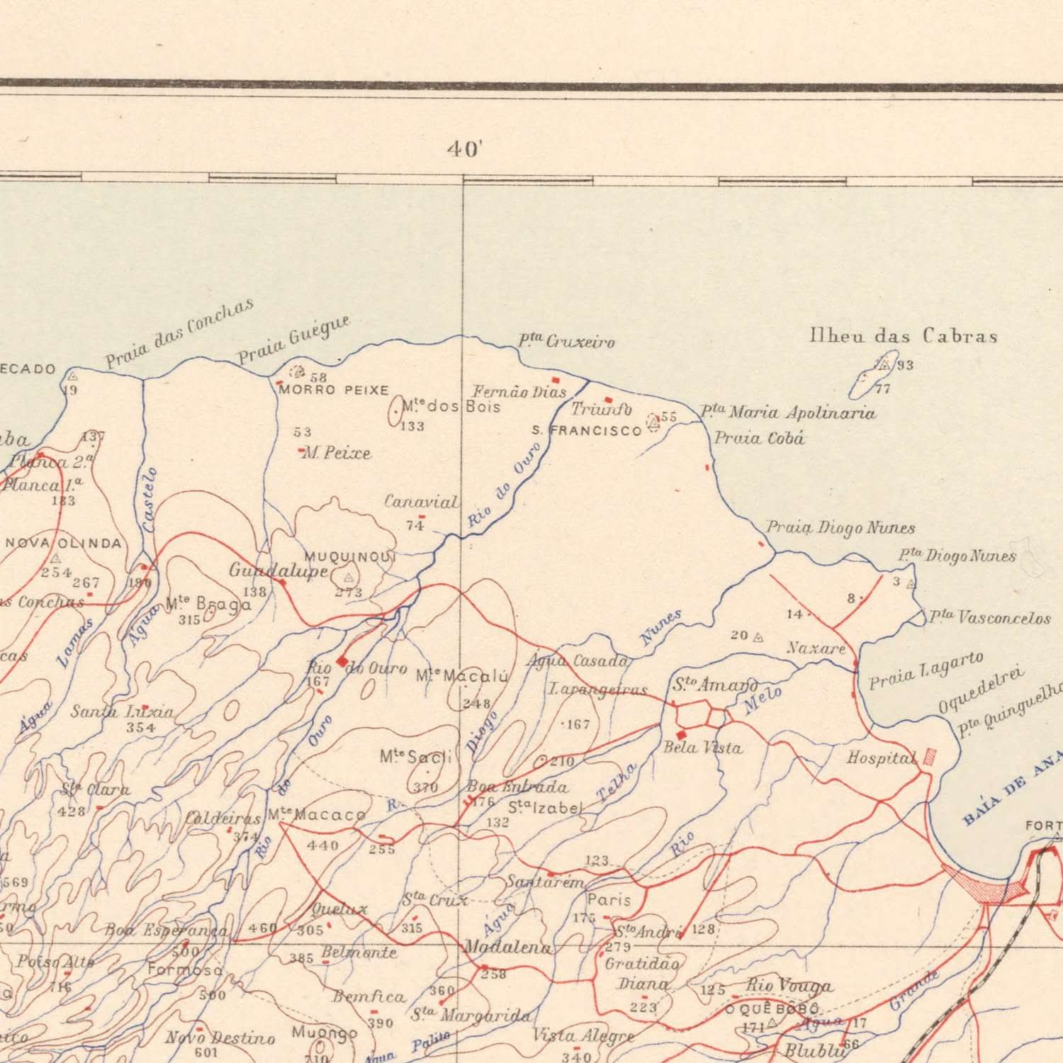 Neves Map Old Map of São Tomé, 1945: São Tomé, Neves, Trindade, Rivers, Mountain ...