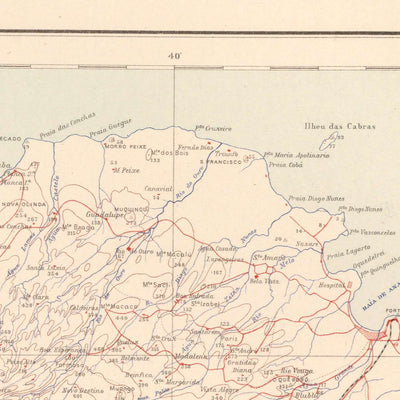 Mapa antiguo de São Tomé, 1945: São Tomé, Neves, Trindade, ríos, montañas