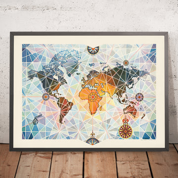 Alte geometrische Fluglinien-Weltkarte von Bourie, 1960: Air Afrique 