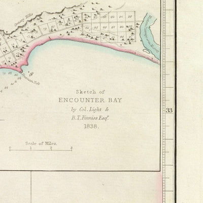 Old South Australia Nautical Chart by Arrowsmith, 1844: Adelaide, Gulf of St. Vincent, Nepean Bay