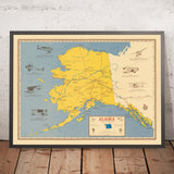 Old Aeronautical Map of Alaska Aviation by Lee, 1969: Anchorage, Fairbanks, Juneau, Nome, Kodiak