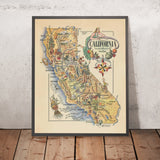 Old Pictorial Map of California by Liozu, 1946: Los Angeles, San Diego, San Francisco, Fresno, Sacramento