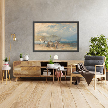 A framed image of Folkestone Harbour and Coast by Turner, 1829