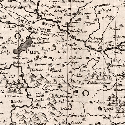 Old Monochrome Map of Poland by Speed, 1676: Warsaw, Kraków, Gdańsk, East (Baltic) Sea