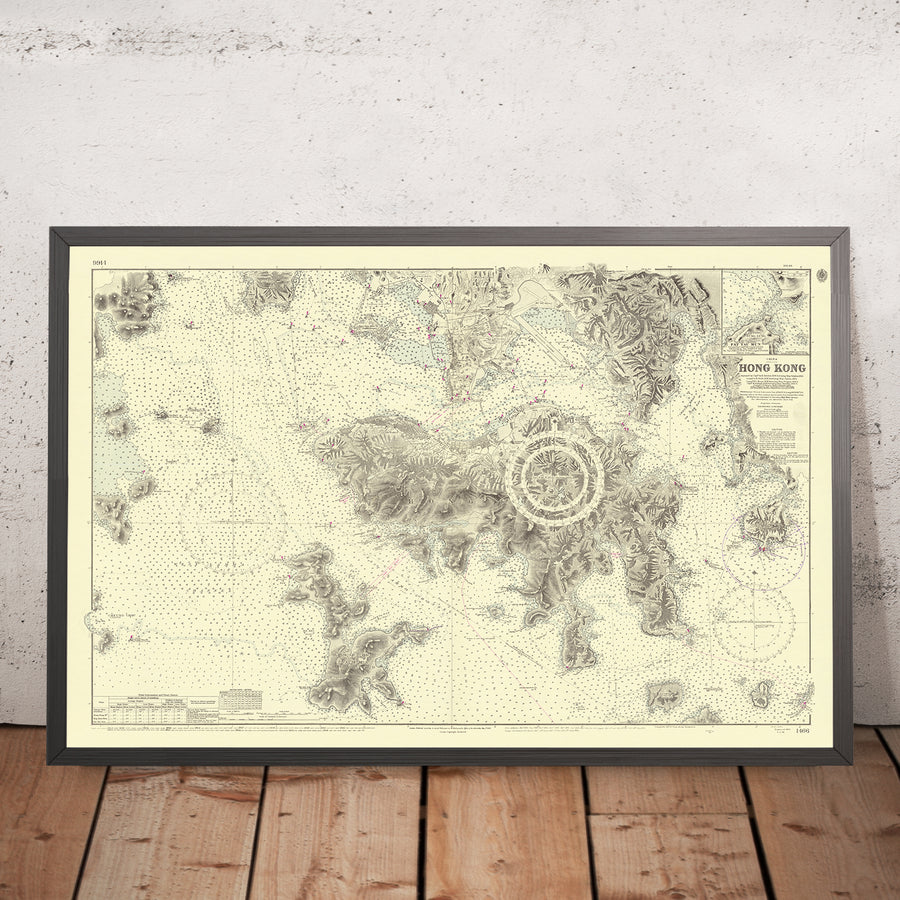 Antica mappa nautica di Hong Kong di Belcher, 1953: Porto di Victoria, Penisola di Kowloon 