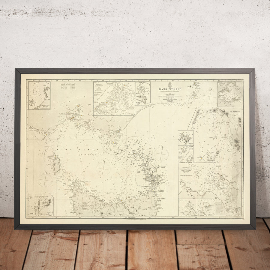 Alte nautische Karte des Bass Strait von Stokes, 1844: Australien, Tasmanien, Port Dalrymple, King Island 