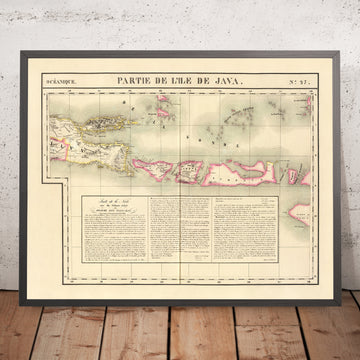 Alte Karte von Bali, Lombok, Komodo, Sumbawa und einem Teil von Java von Delavault, 1827: Surabaya, Denpasar 