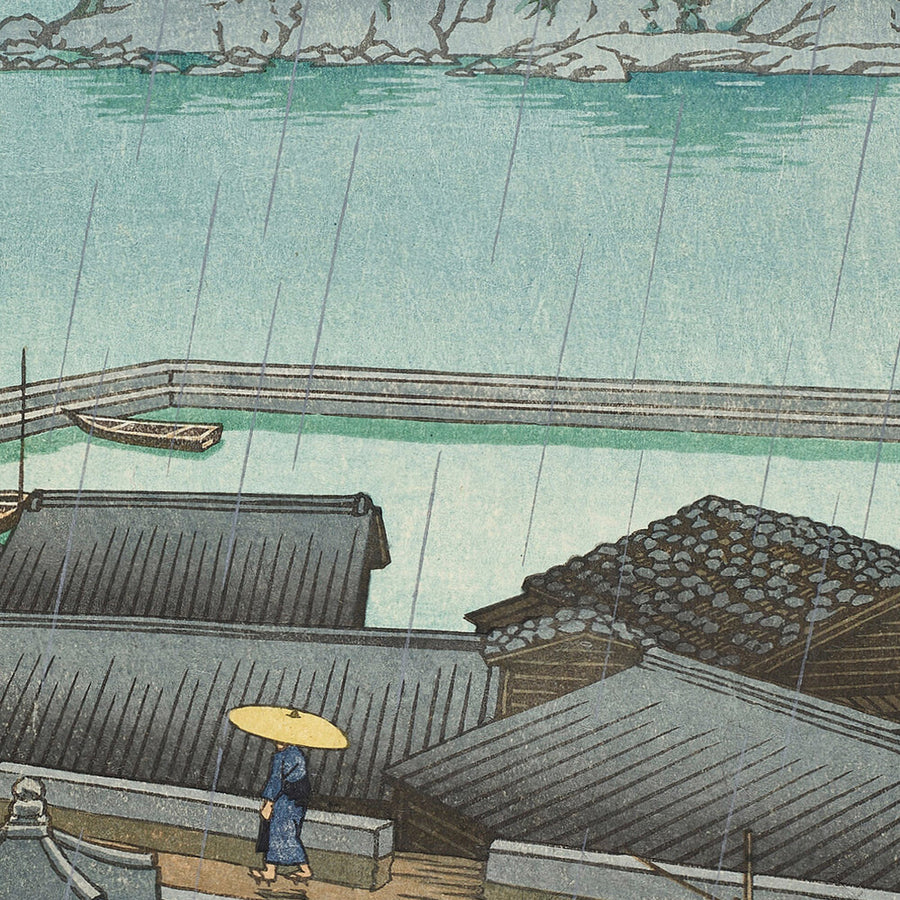 Rainy Coastal Japanese Village by Hasui Kawase 1935