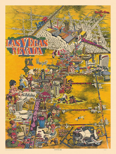 Alte Bildkarte von Las Vegas von Hinton, 1970: The Strip, Caesars Palace, Circus Circus, Fremont St, Convention Center