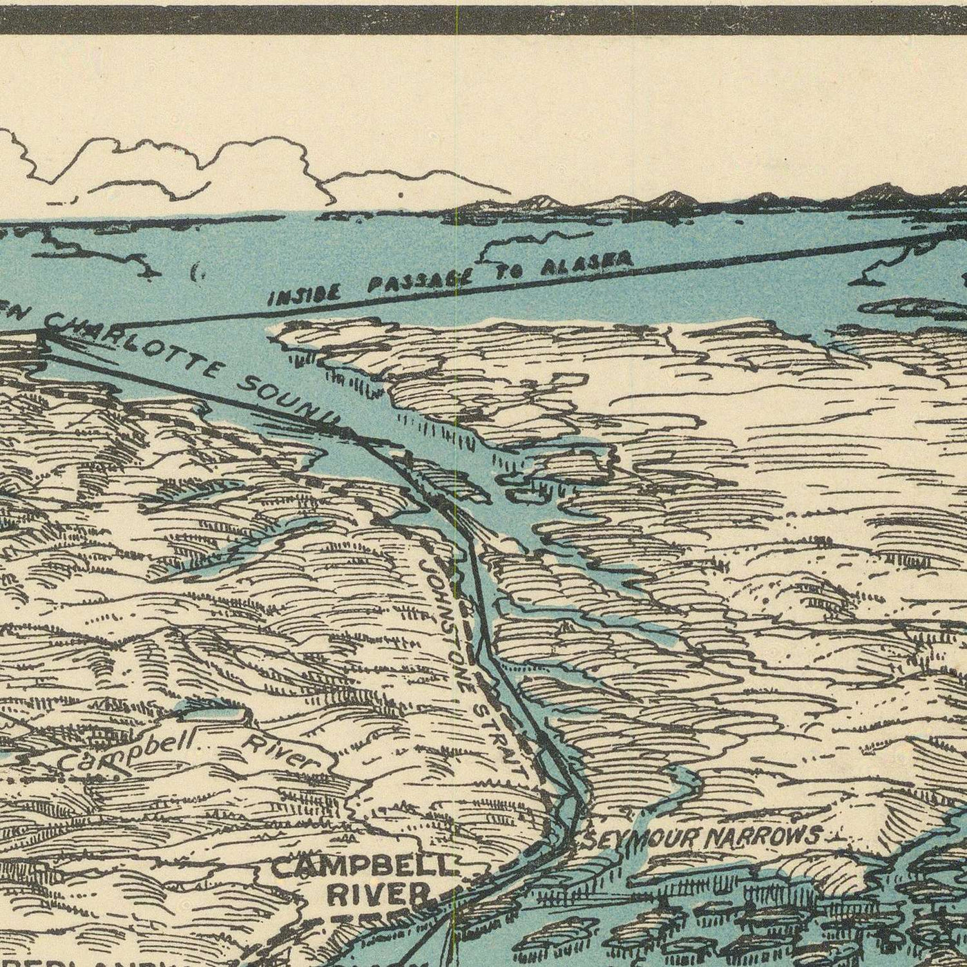 Old Birdseye Map of Puget Sound Region, 1927: Seattle, Tacoma, Olympic Peninsula, San Juan Islands, Mount Rainier
