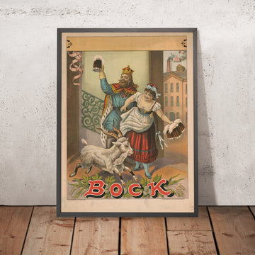A framed image of Vintage Bock Beer Poster, 1891