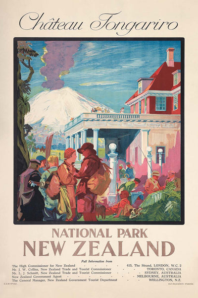 New Zealand Travel Poster: Chateau Tongariro by New Zealand Railways Studios, 1932
