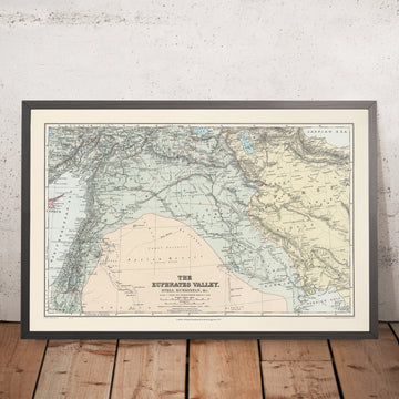 Old Ottoman Map of Euphrates Valley by Stanford, 1904: Aleppo, Damascus, Baghdad, Mosul, Kurdistan
