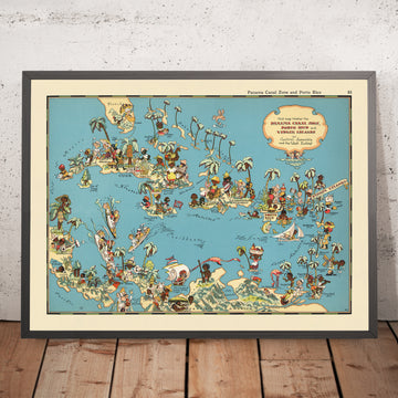 Mapa pictórico del Caribe y Centroamérica de Ruth Taylor White, 1935: Canal de Panamá, Puerto Rico, La Habana, San Juan, Santo Domingo 
