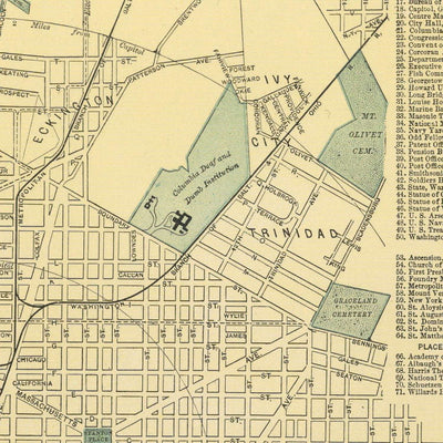 Alte Karte von Washington, DC von Appleton, 1891: Kapitol, Weißes Haus, Nat'l Mall, Tidal Basin, Zoo Park