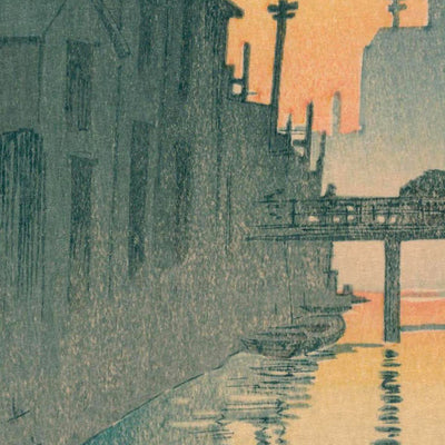 Dawn at Daikon Gashi Riverbank by Hasui Kawase, 1935