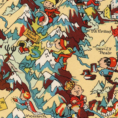 Pictorial Map of Colorado by Ruth Taylor White, 1935: Denver, Rocky Mountains, Pikes Peak, Mesa Verde, Great Sand Dunes
