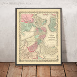 Old Street Map of Boston by Colton, 1866: Boston Common, State House, Boston Harbor, Cambridge, Charlestown