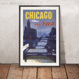 Póster de viaje de Chicago: Fly TWA de Austin Briggs, 1960 