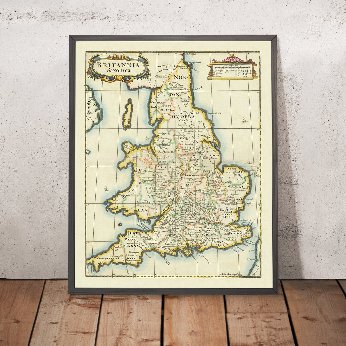 Old Map of Saxon Kingdoms and Counties in England & Wales by Morden, 1695: Wessex, Mercia, York