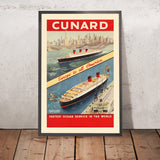 Affiche de voyage New York : Cunard – le service transatlantique le plus rapide au monde, années 1950 