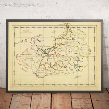 Old Manuscript Map of Germany and Poland by Bowen, 1810: Berlin, Warsaw, Danzig, Poznan, Baltic Sea