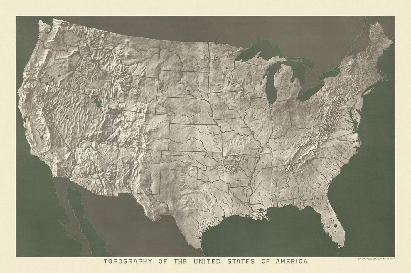 Topographie der Vereinigten Staaten von Amerika von Yaggy, 1893 