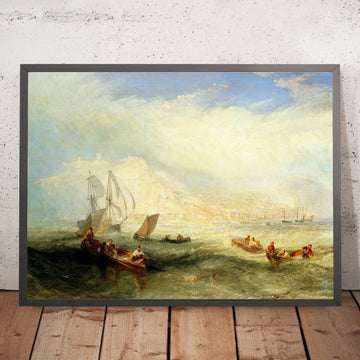 A framed image of Line Fishing, Off Hastings by Turner, 1835