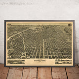 Antiguo mapa de Denver, Colorado, a vista de pájaro, de Wellge, 1889: 16th St, Larimer St, Colfax Ave, Tabor Opera House, Cherry Creek 