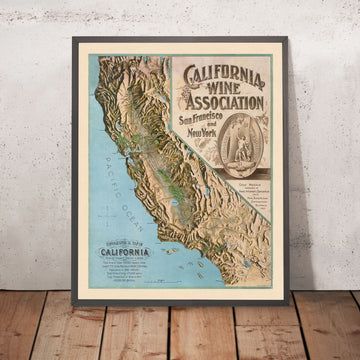 Antigua Mapa Topográfico del Vino de California, 1903: LA, SF, Napa, Sonoma, Pacífico 