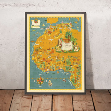 Alte Karte von Nord- und Französisch-Kolonialafrika von Boucher, 1945: Casablanca, Algier, Dakar, Sahara 