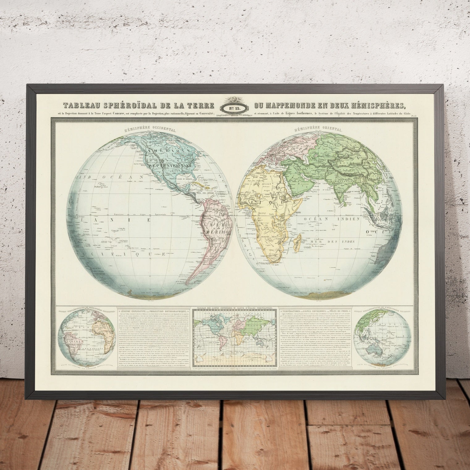 Old Map Inset Old Double Spherical World Map by Garnier, 1860: Mercator inset; Polit ...