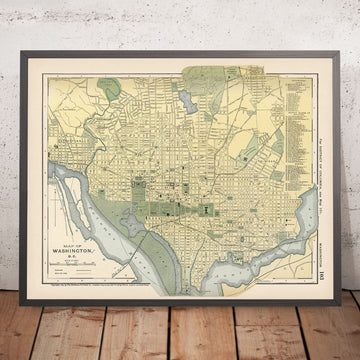 Mappa antica di Washington, D.C. di Appleton, 1891: Campidoglio, Casa Bianca, National Mall, Tidal Basin, Zoo Park 