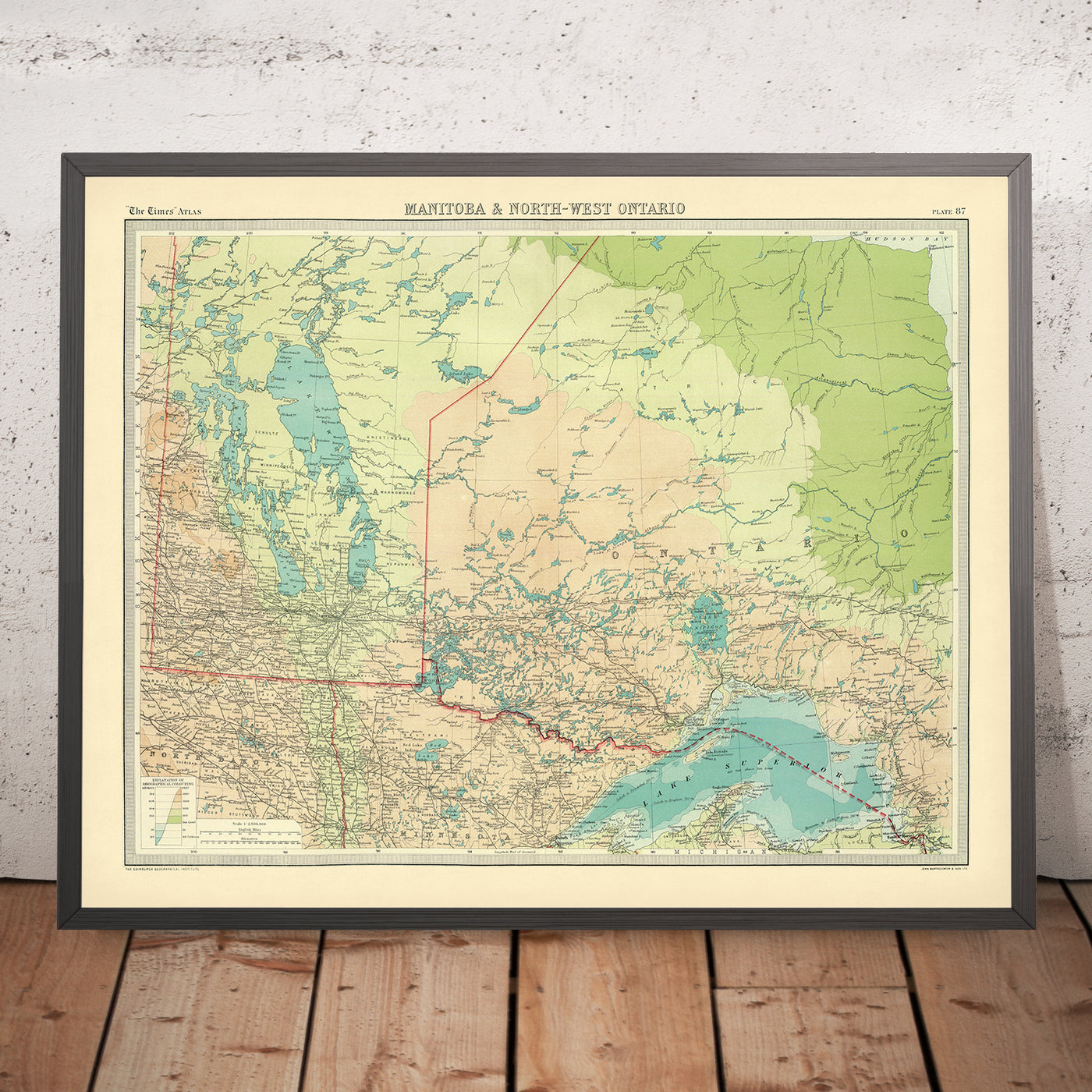 Old Map of Manitoba & Northwest Ontario by Bartholomew, 1922: Winnipeg, Thunder Bay, Lake Winnipeg, Hudson Bay