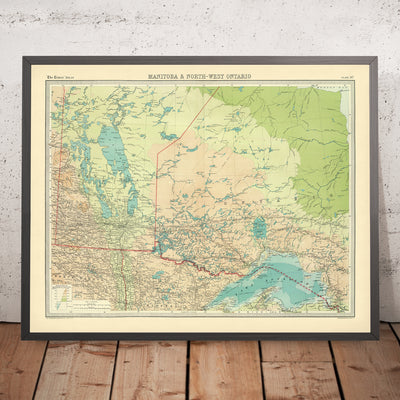 Old Map of Manitoba & Northwest Ontario by Bartholomew, 1922: Winnipeg, Thunder Bay, Lake Winnipeg, Hudson Bay