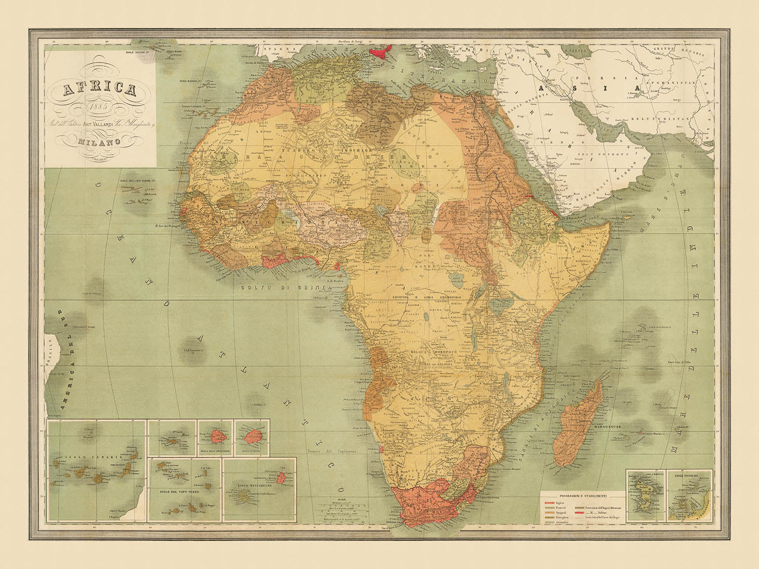 Colonial Map Examples Large Old Map of Colonial Africa by Vallardi, 1885 – The Unique Maps Co.