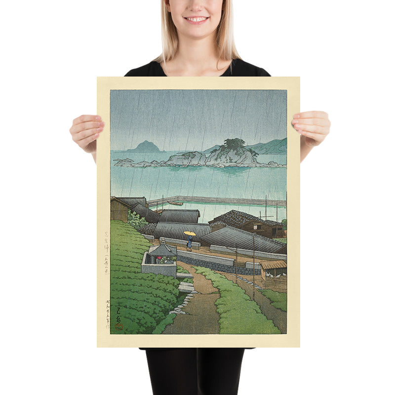 Rainy Coastal Japanese Village by Hasui Kawase 1935