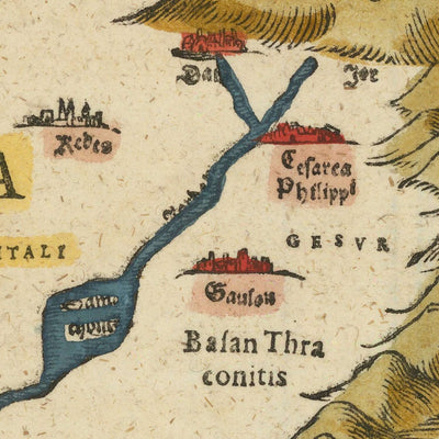 Old Map of the Holy Land by Bunting, 1581: Palestine, 12 Tribes, Judea, Samaria, Galilee