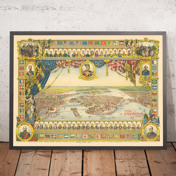 Antica mappa di Stoccolma di Pezolt, 1901: Palazzo Reale, Giochi Nordici, Premi Nobel, Gamla Stan, Djurgården 