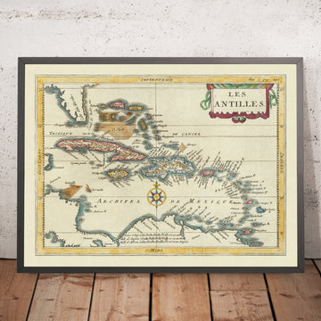 Mappa rara delle Grandi e Piccole Antille di du Plessis, 1700: Cuba, Hispaniola, Giamaica, Porto Rico, Caraibi 