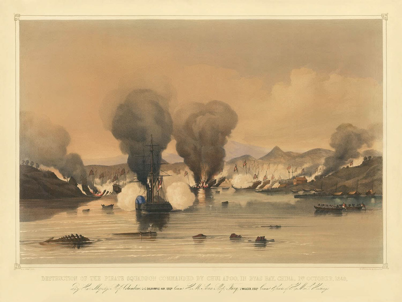 Destruction de l'escadron pirate commandé par Chui Apoo par Edward Hodges Cree, 1850