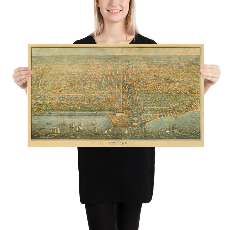 Very Large Old Map of Chicago by Palmatary, 1857: The Sands, Railroad, Richmond House, River, McCormick Reaper Factory